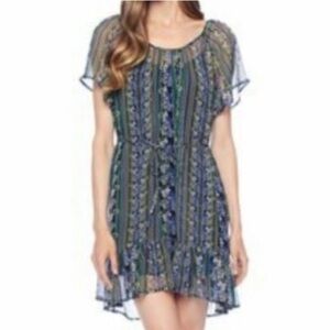 🍕🪻🦋Ella Moss silk floral chiffon dress slip XS black purple flutter sleeve boho